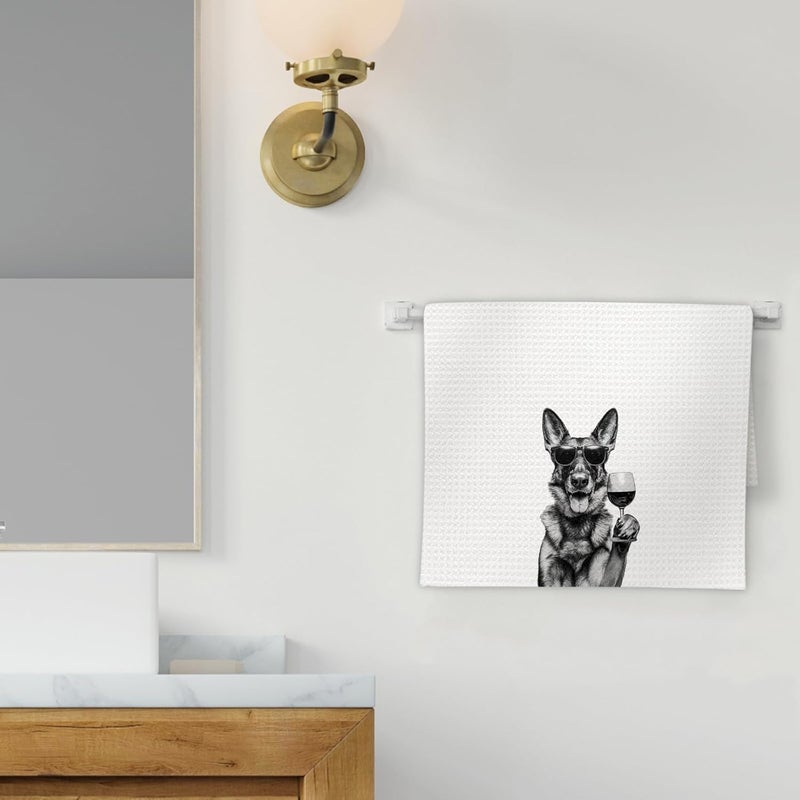 FIicy German Shepherd Gifts Wine Dog Kitchen Towels, Gifts for German Shepherd Wine Lovers Decorative Hand Dish Towel for Kitchen Home Bar, Funny Germanshepherd WineLover Home Bar Decor(16x24Inch) - Image 2